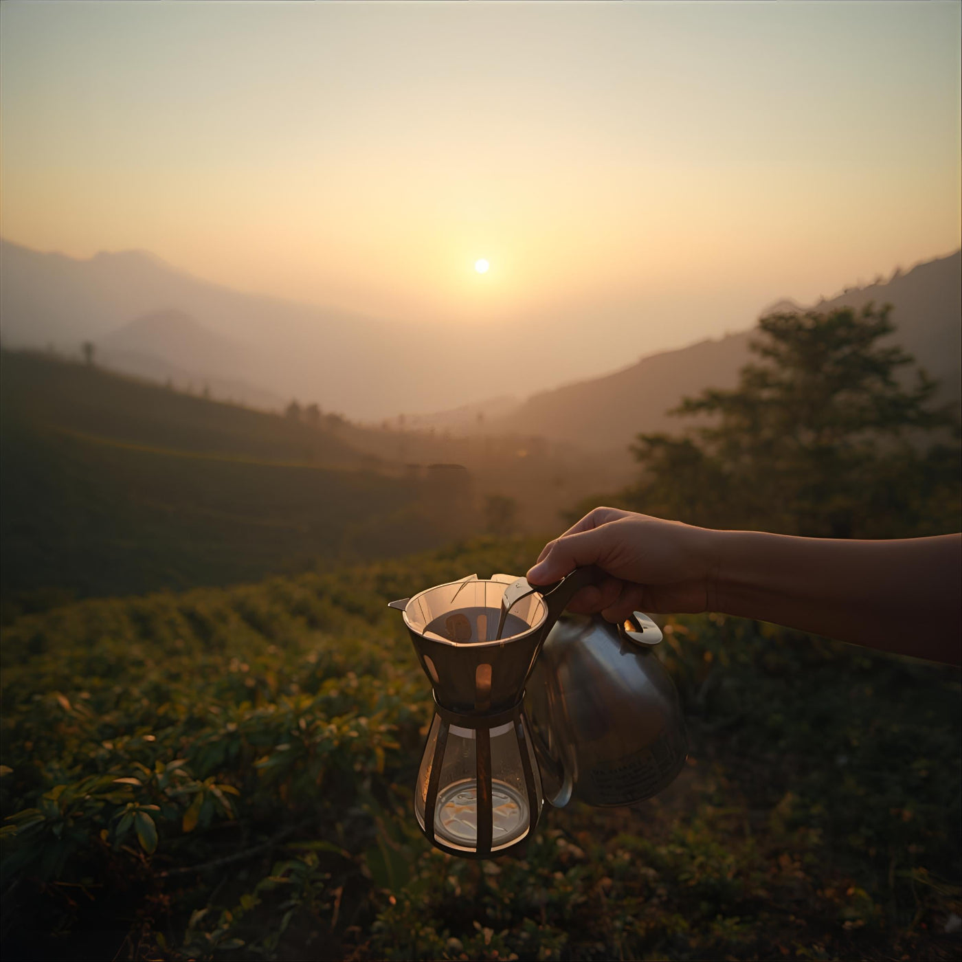 Pour over coffee in the mountains